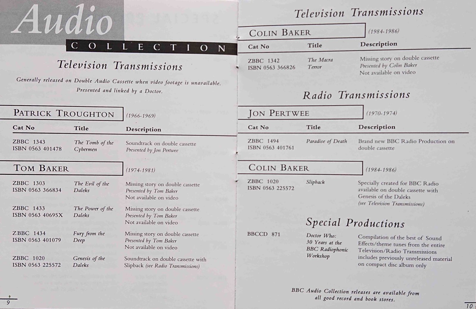Other pages of catalogue Doctor Who 30th anniversary - The complete BBC Video and BBC radio collection catalogue 1993